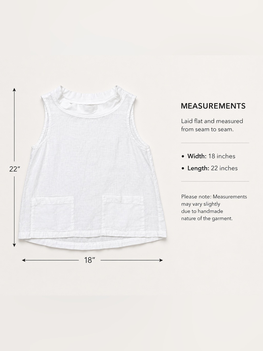 FLAX 100% Linen White Sleeveless Pocket Top | Relaxed Fit - Picture 2 of 6